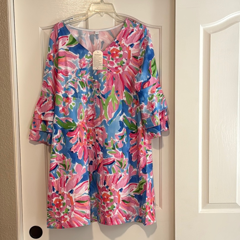 Floral Print Dress with Ruffle Sleeves